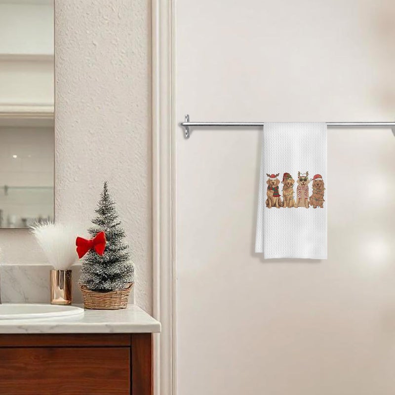 COWEB Christmas Golden Retriever Kitchen Towels, Golden Retriever Gifts for Women, Golden Retriever Christmas Decor Hand Towels, Gifts for Golden Retriever Lovers Dish Tea Towels for Kitchen, 16x24 Inch - Image 5